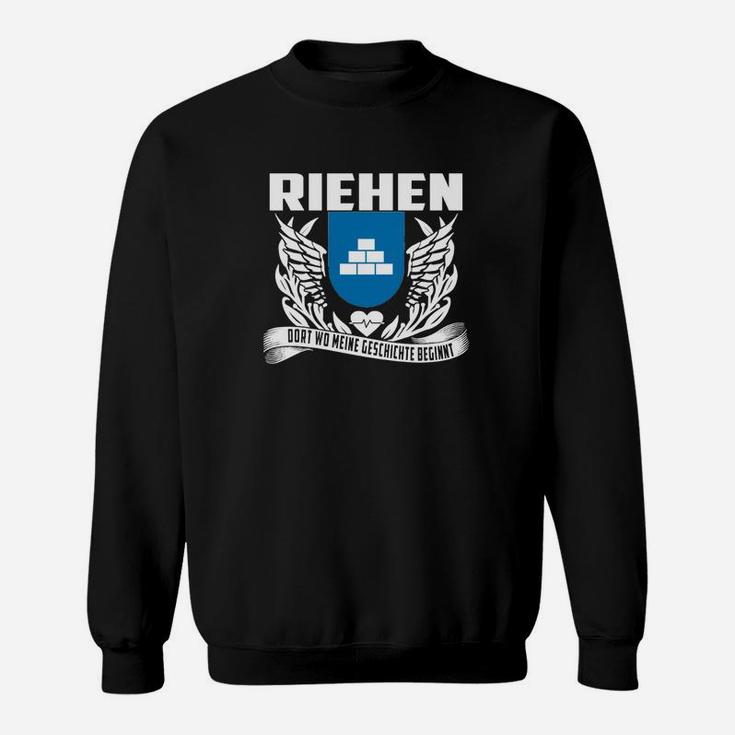 Riehen Wappen Flügel Sweatshirt mit Motivspruch, Schwarz