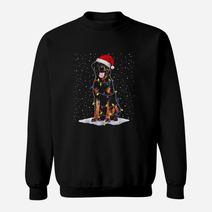 Rottweiler Santa Christmas Tree Lights Sweat Shirt