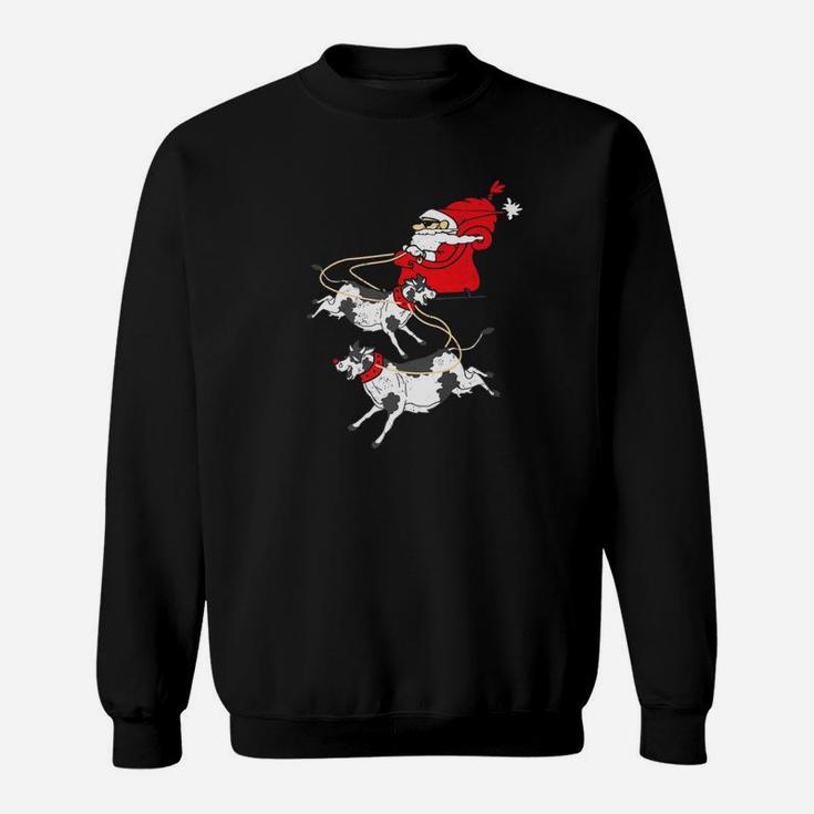 Santa Riding Cow Farmer Funny Ugly Christmas Gift Sweat Shirt