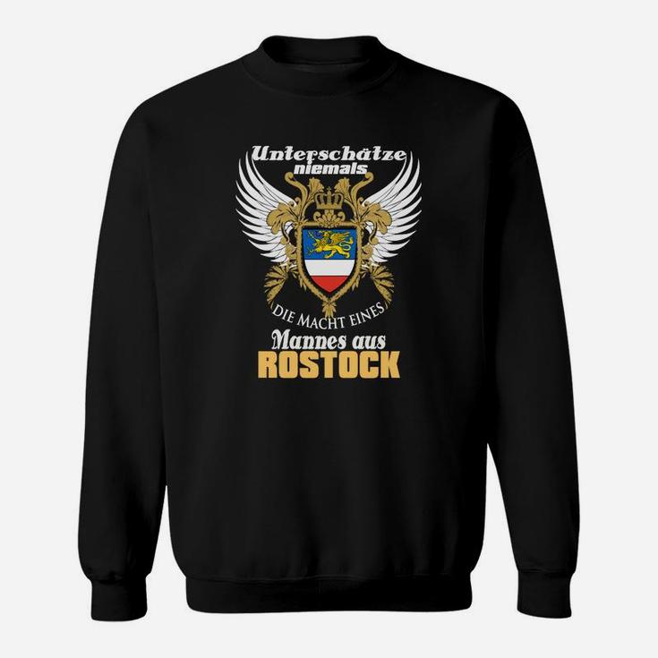 Schwarzes Adler Sweatshirt mit Rostock-Spruch, Unisex Mode