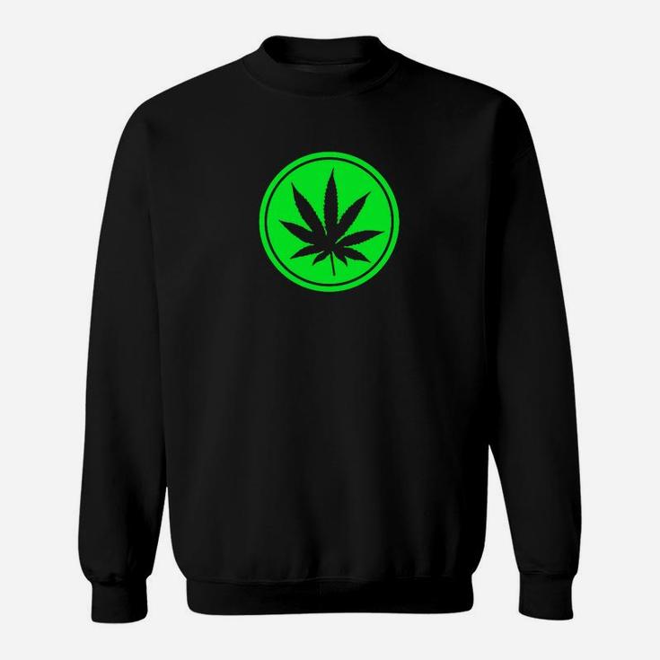 Schwarzes Cannabisblatt Sweatshirt im Kreisdesign, Grün Motiv Tee