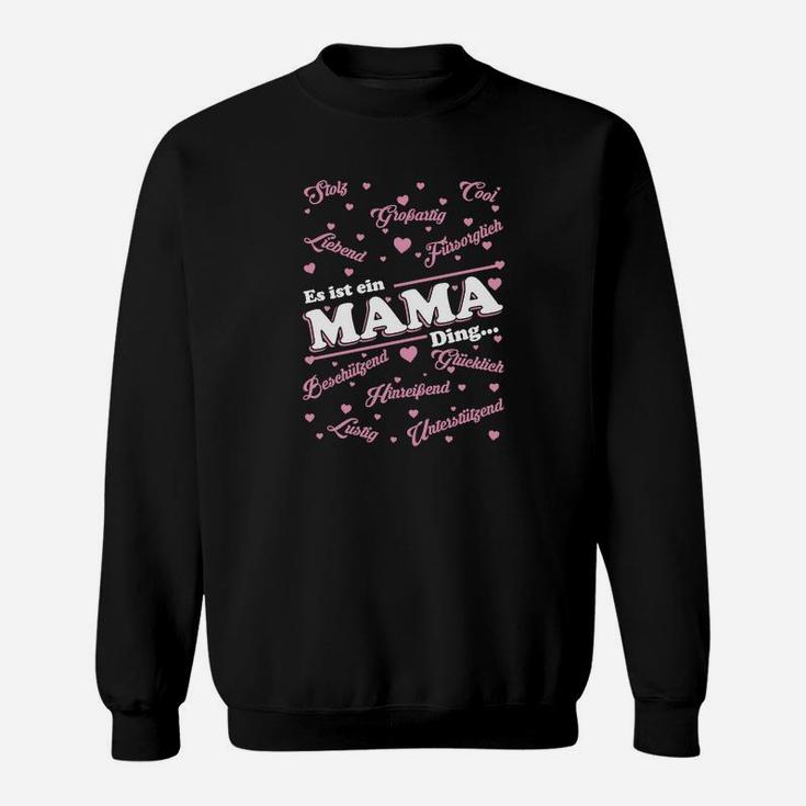 Schwarzes Damen-Sweatshirt mit Mama-Print in Herzform, Geschenkidee
