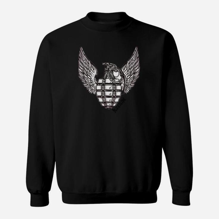 Schwarzes Herren Sweatshirt mit Adler und Granaten Design, Militärstil Mode