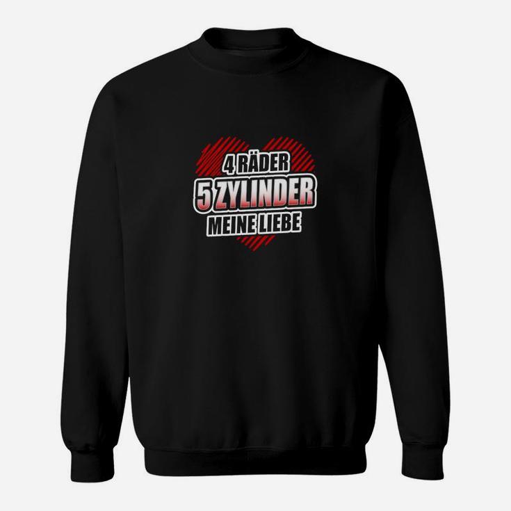 Schwarzes Sweatshirt für Motorenfans, 4 Räder 5 Zylinder Design