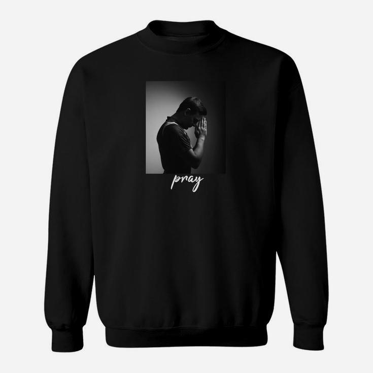 Schwarzes Sweatshirt Inspirierendes Gebets-Motiv Pray, Motivations Tee