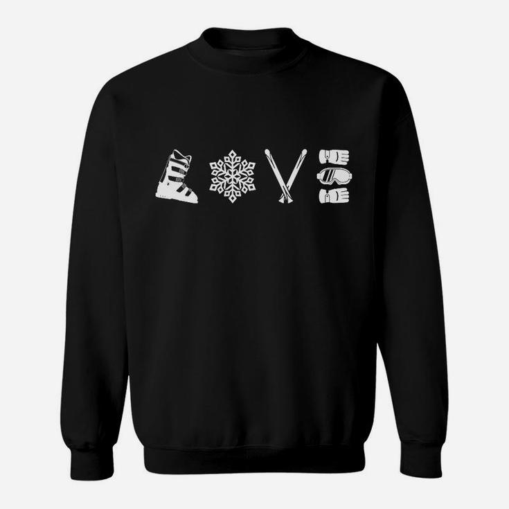 Schwarzes Sweatshirt lustiges Skifahrer-Piktogramm, Wintersport Tee