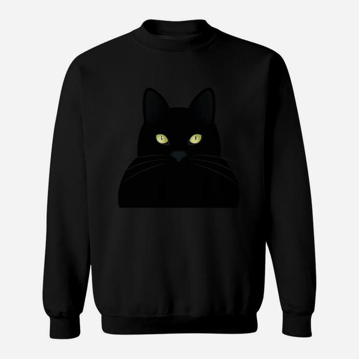 Schwarzes Sweatshirt mit Katzengesicht, Leuchtende Augen Design