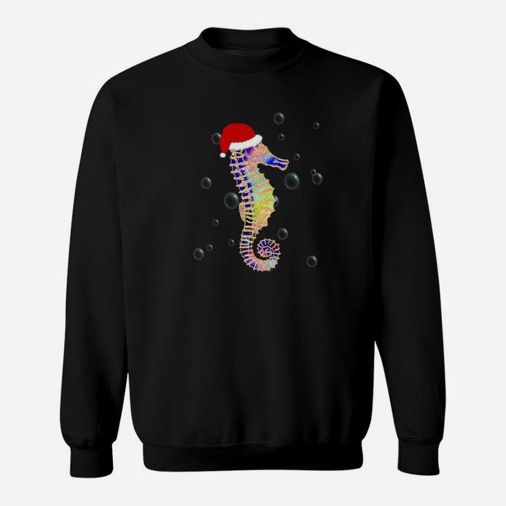 Seahorse Christmas With Santa Hat Beach Christmas Sweat Shirt