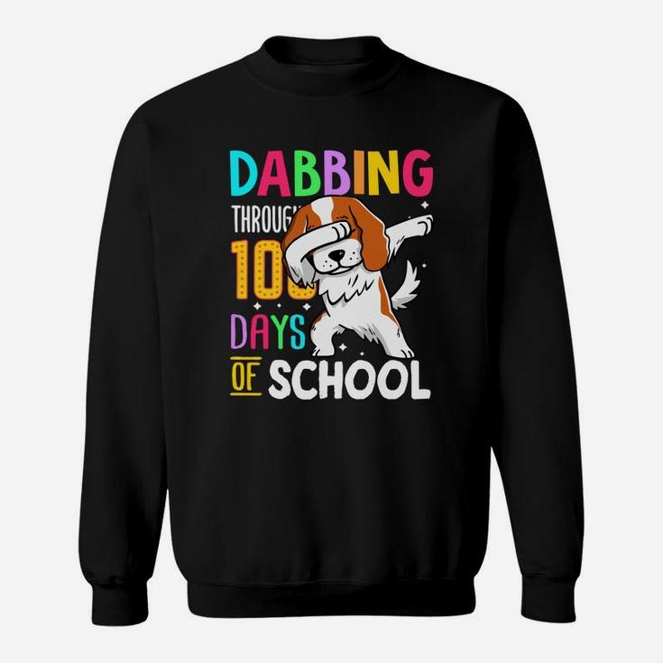 Spaniel Dabbing Through 100 Days Of School Colorful Dog Lovers Funny Student Sweat Shirt