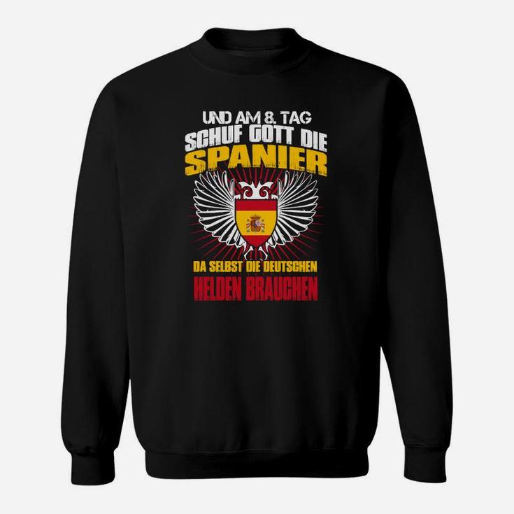 Spanien-Deutschland Sweatshirt Schwarz, Spruch über Spanier & Deutsche