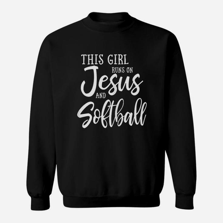 This Girl Runs On Jesus And Softball Design Christian Gift Sweatshirt