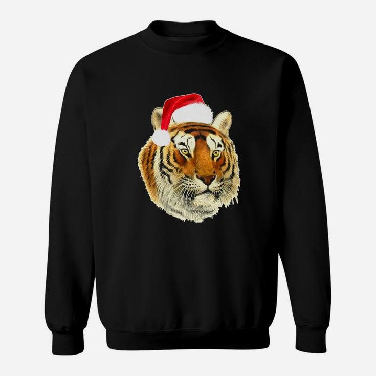 Tiger With Santa Hat Funny Christmas T-shirt Sweat Shirt