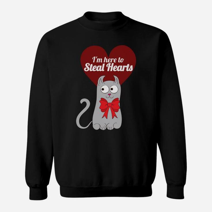 Valentines Cat Lover Heart Red Stealing Hearts Gift Sweat Shirt