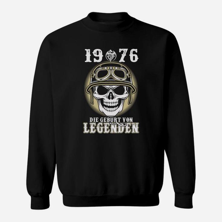 Vintage 1976 Motorrad-Schädel Sweatshirt, Legenden Geburt, Schwarz