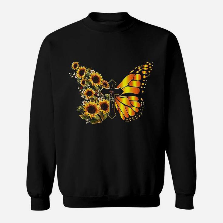 Vintage Faith Cross Sunflower Butterfly Christian Sweat Shirt