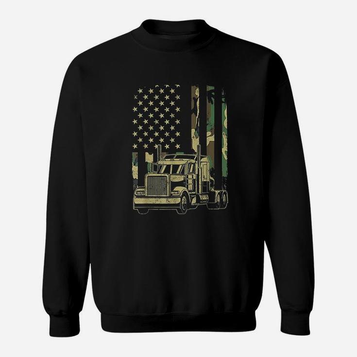 Vintage Trucker Camouflage American Flag Truck Driver Sweat Shirt