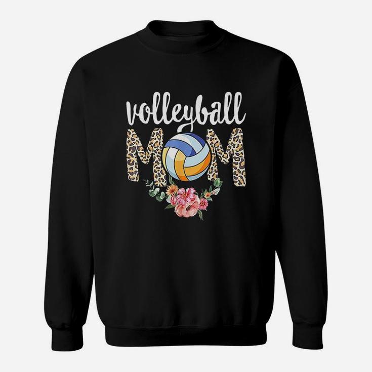 Volleyball Mom Leopard Floral Mothers Day Player Son Leopard Sweat Shirt