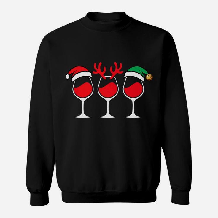 Wine Glass Christmas Elf Santa Hat Reindeer Antlers Sweat Shirt