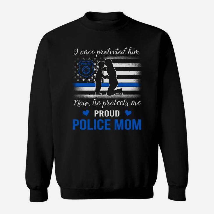 Womens Proud Police Mom Thin Blue Line American Flag Shirts Sweat Shirt