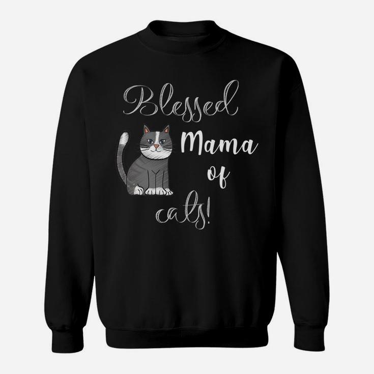 Womens Womens Blessed Mama Of Cats Cute Funny Sweat Shirt