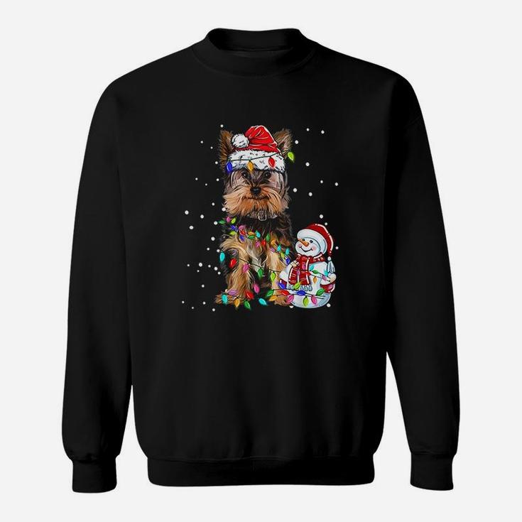 Yorkshire Terrier Christmas Santa Hat Xmas Lights Yorkie Dog Sweat Shirt