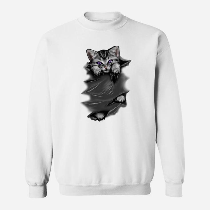 3D-Illusion Katzensprung Sweatshirt in Weiß, Optik für Katzenfreunde