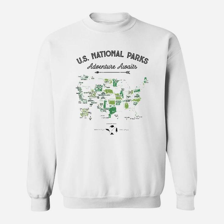 62 National Parks Map Gifts Us Park Vintage Camping Hiking Sweat Shirt