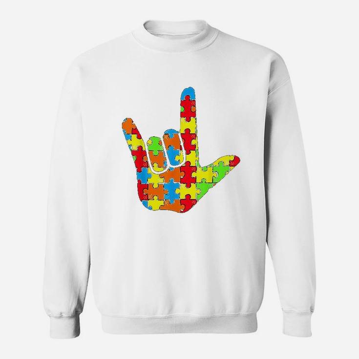 Asl Love Sign Language Autism Gift Awareness Support Sweat Shirt