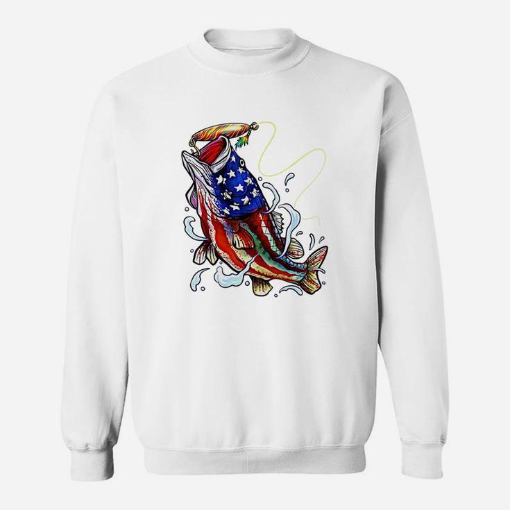Bass Fishing 4th Of July Dad Father s Day American Flag Sweat Shirt