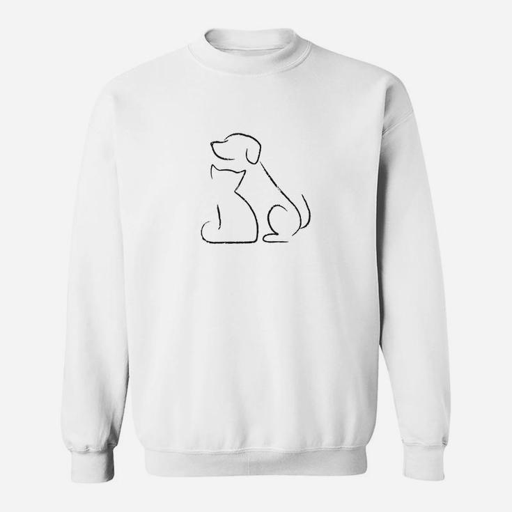 Cat And Dog Outline Minimalist Pe Sweat Shirt