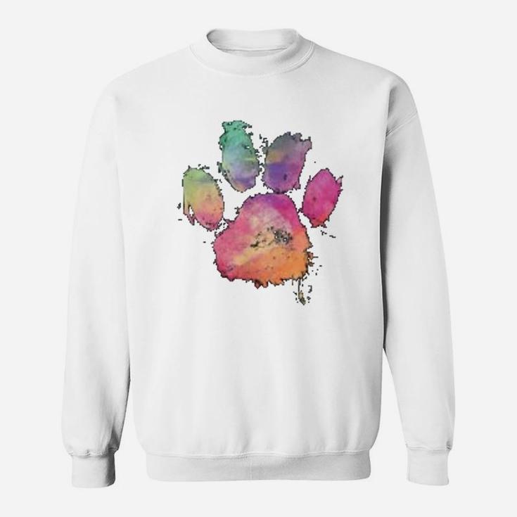 Cat Dog Paws Print Watercolor Rainbow Abstract Animal Lover Sweat Shirt