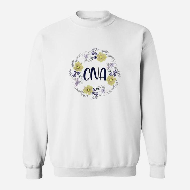 Cna Round Floral Frame Certified Nursing Assistant Sweatshirt