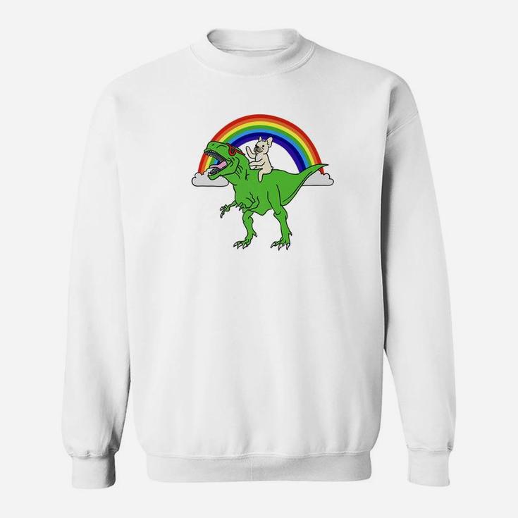 Cream French Bulldog Riding T Rex Dinosaur Funny Dog Gift Premium Sweat Shirt