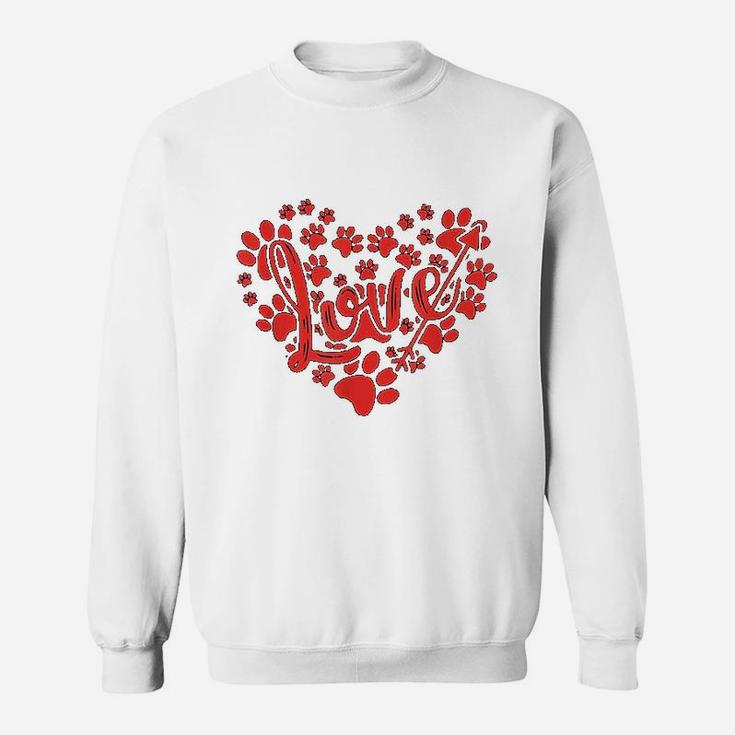Cute Heart Paws Print Valentine Present For Dog Cat Lovers Sweat Shirt