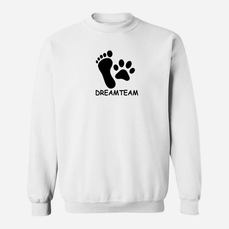 Dreamteam Unisex Sweatshirt mit Fuß- & Pfotenabdruck, Weiß