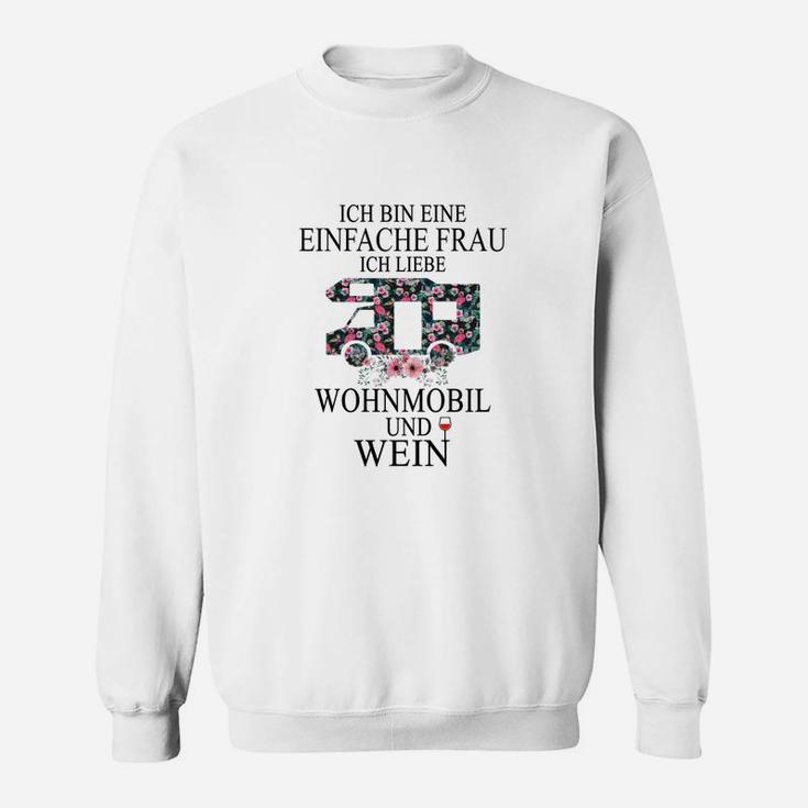Einfache Frau Wohnmobil & Wein Liebhaber Damen Sweatshirt in Weiß