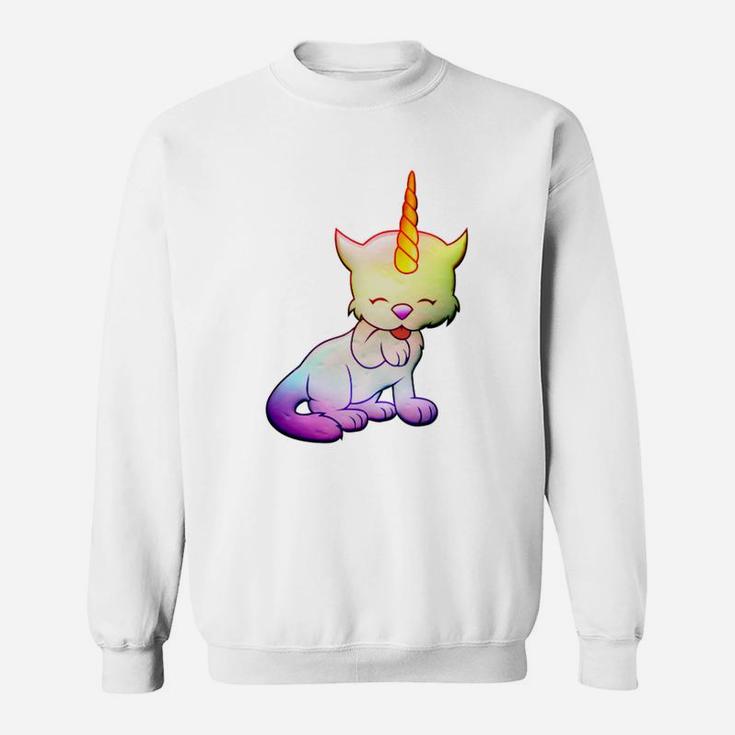 Einhorn-Katze Sweatshirt, Weißes Cartoon-Design für Tierfreunde