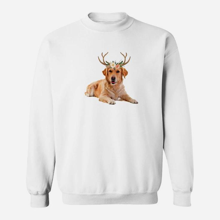 Golden Retriever Dog Reindeer Antlers Funny Christmas Shirt Sweat Shirt