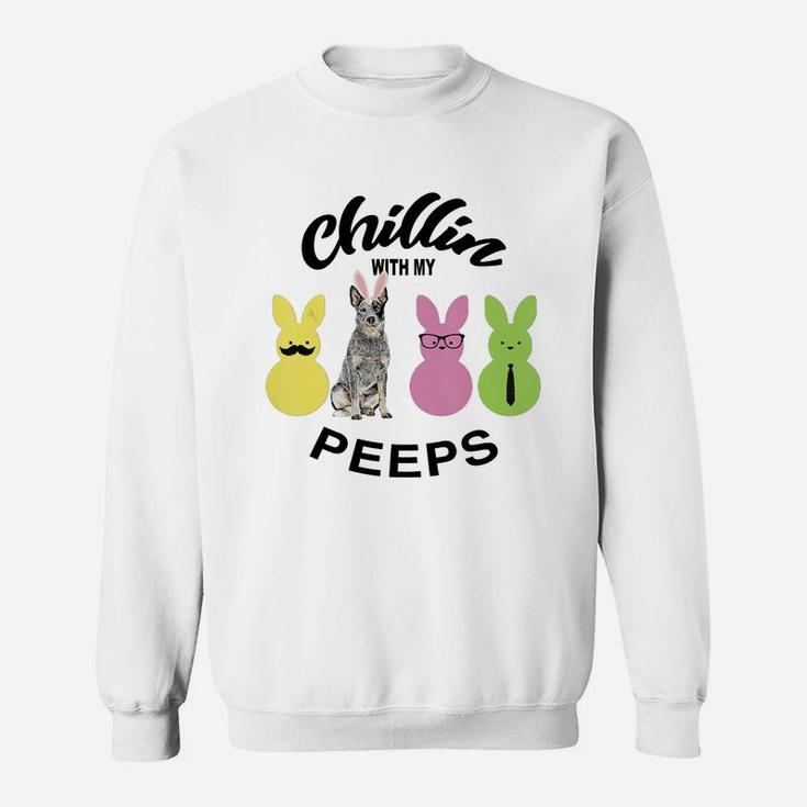 Happy 2021 Easter Bunny Cute Australian Cattle Dog Chilling With My Peeps Gift For Dog Lovers Sweat Shirt