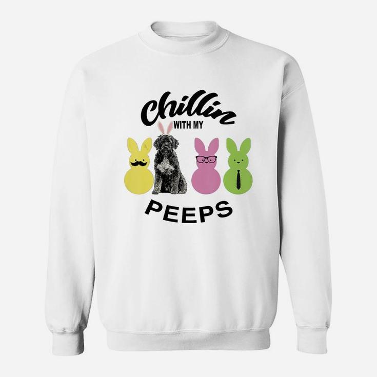 Happy 2021 Easter Bunny Cute Portuguese Water Dog Chilling With My Peeps Gift For Dog Lovers Sweat Shirt
