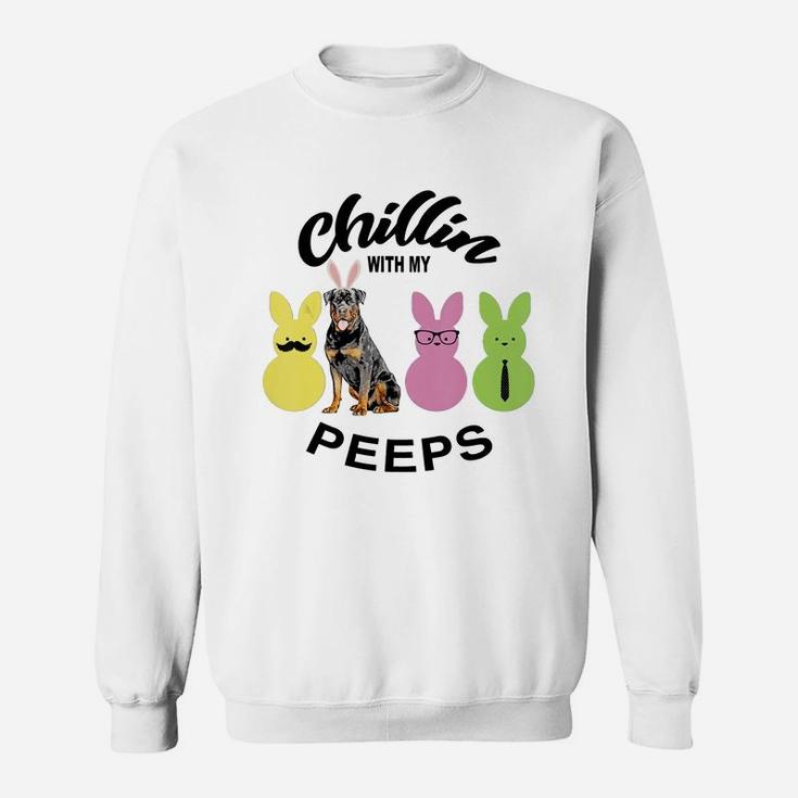 Happy 2021 Easter Bunny Cute Rottweiler Chilling With My Peeps Gift For Dog Lovers Sweat Shirt