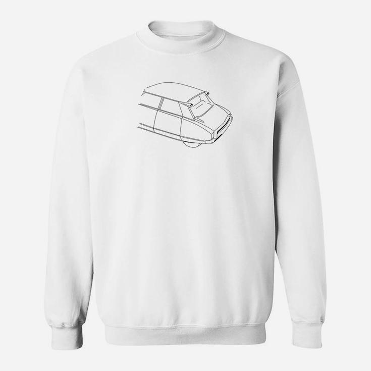 Herren Sweatshirt mit Auto-Linienkunst, Minimalistisches Design, Weiß