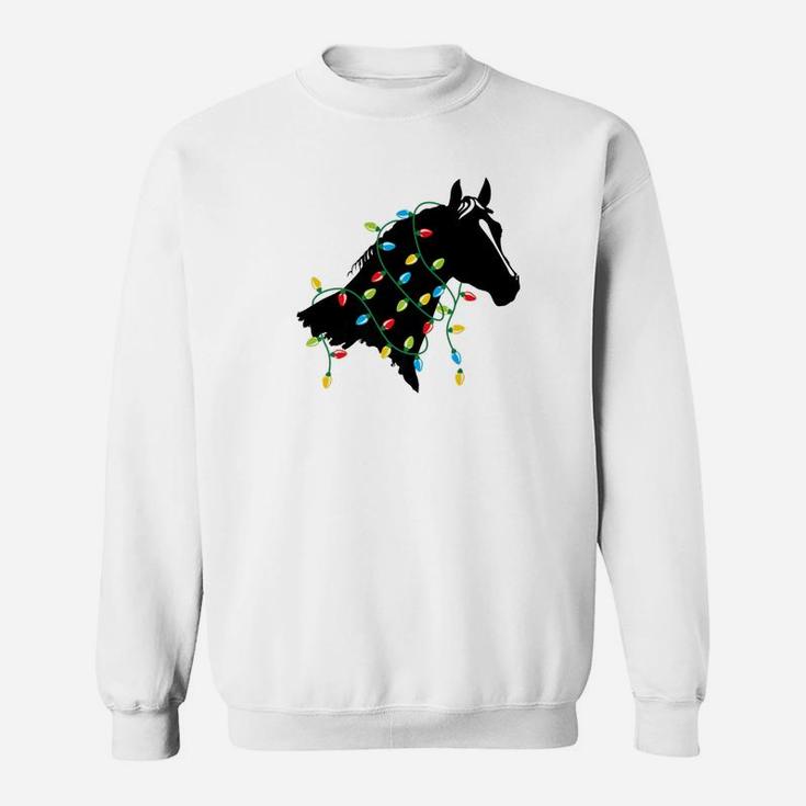 Horse Tangled Up In Colored Christmas Lights Holiday Sweat Shirt