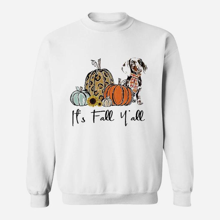 Its Fall Yall Yellow Dachshund Dog Leopard Pumpkin Falling Sweat Shirt