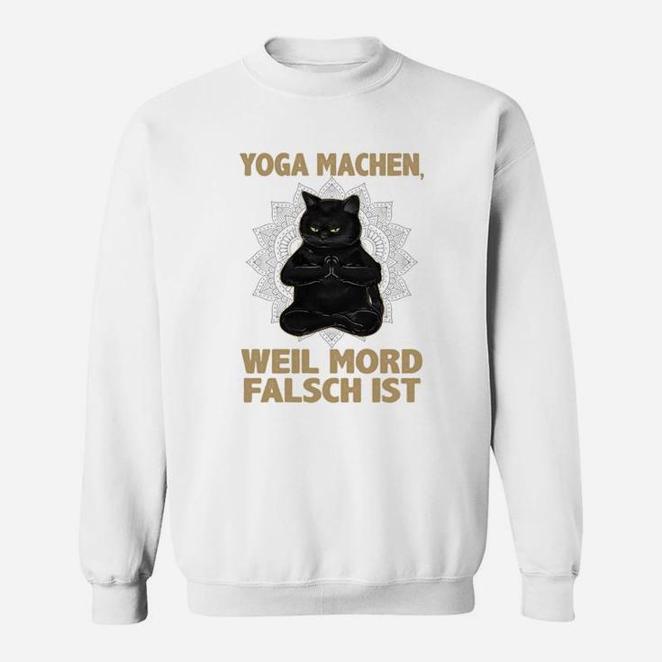 Lustiges Yoga-Katzen-Sweatshirt Yoga, weil Mord falsch ist, Weiß
