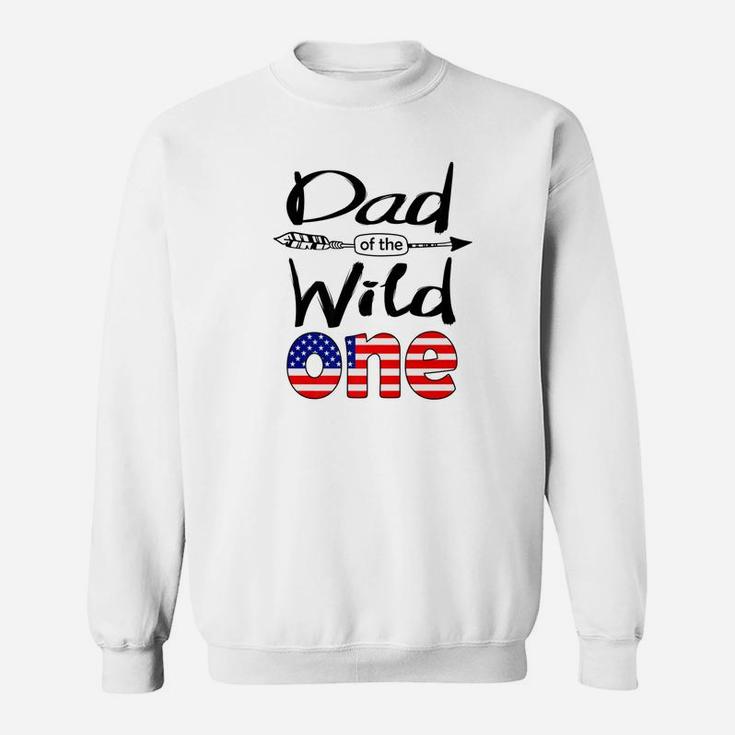 Mens White American Dad Of The Wild One Birthday America Flag Premium Sweat Shirt