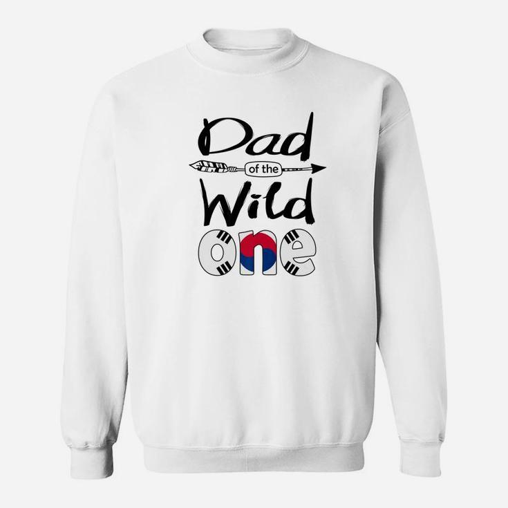 Mens White Korean Dad Of The Wild One Birthday South Korea Flag Premium Sweat Shirt