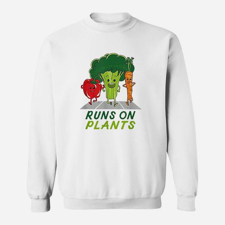 Runs On Plants Vegan Vegetarian Runner Broccoli Gift Vegan Sweatshirt