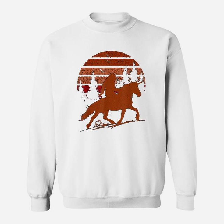 Sasquatch Riding A Unicorn Bigfoot Retro Sunset Vintage Sweat Shirt