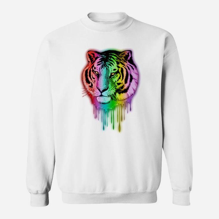 Tiger Neon Dripping Rainbow Colors Funny Shirts Sweat Shirt